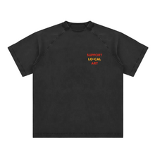 Load image into Gallery viewer, Support Lo-Cal Art - black t-shirt (Red and yellow text)